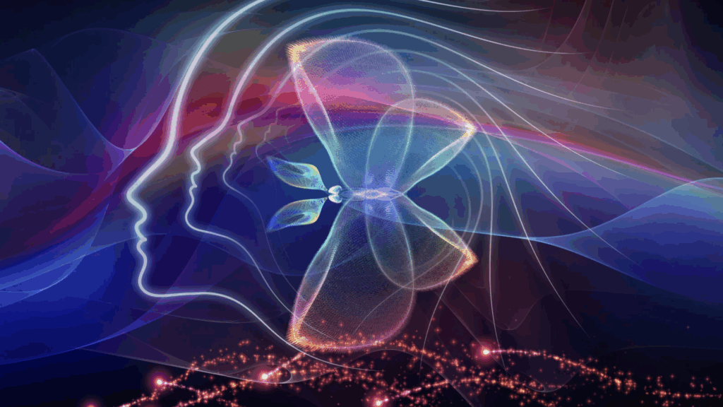 Abstract face in colorful clouds symbolizing psychedelic insights and the importance of integration therapy in Vancouver counselling.